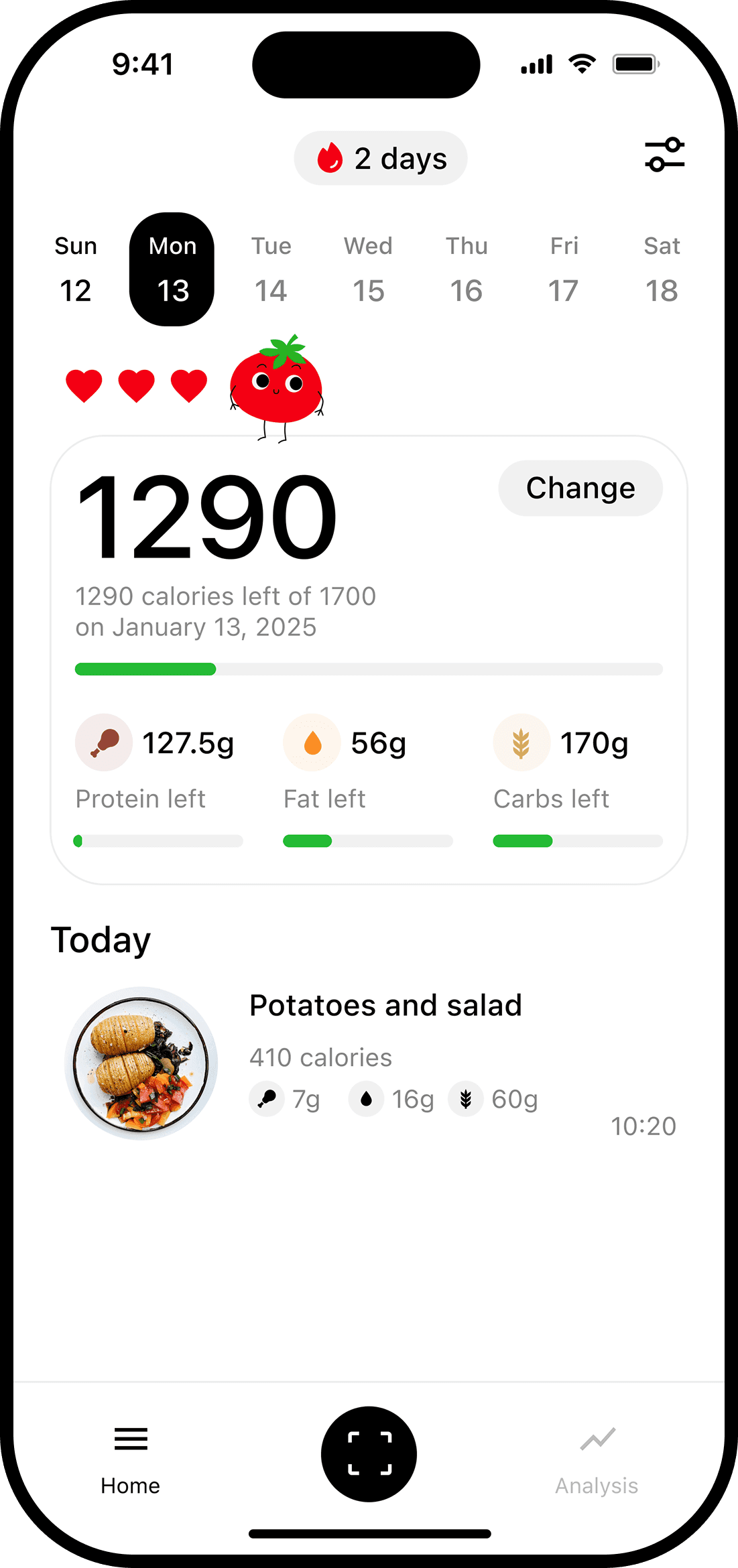 TrackAI daily progress screen
